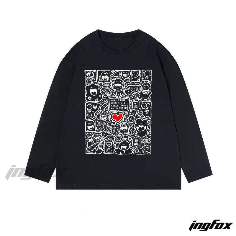 Whimsical Doodle Collage Graphic - Classic Cotton Long Sleeve Tee