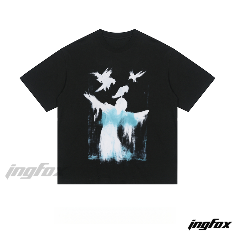 Ink Silhouette & Birds - Loose Fit Short Sleeve T - Shirt