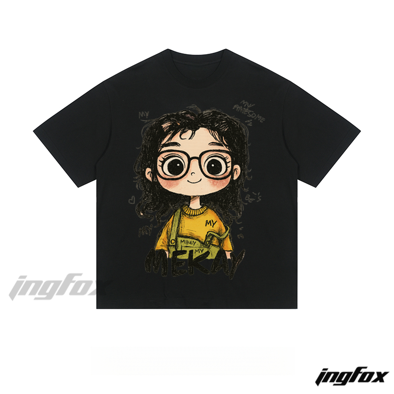 MEKAY Cartoon Girl - Loose Fit Short Sleeve T-Shirt