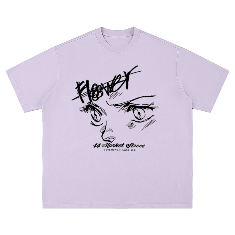 Anime Eyes & "Flower" Slogan - Unisex Fit Short Sleeve T - Shirt