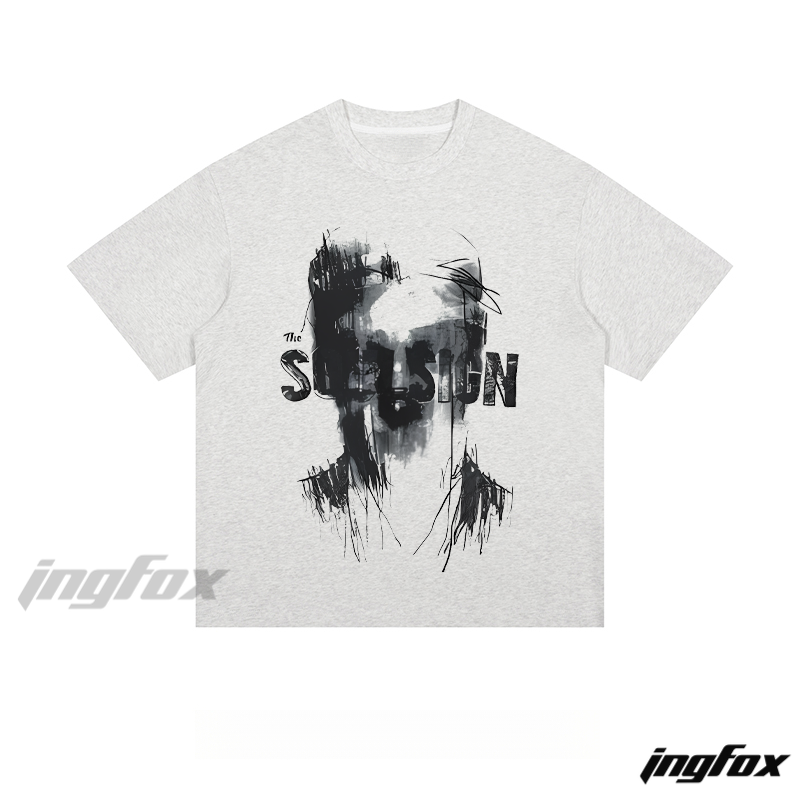 Grunge Portrait Graphic - Loose Fit Short Sleeve T - Shirt