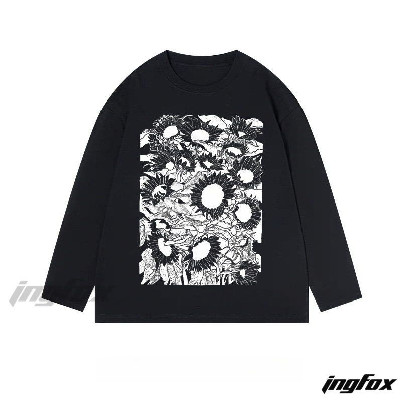 Sunflower Pattern Graphic - Classic Cotton Long Sleeve Tee