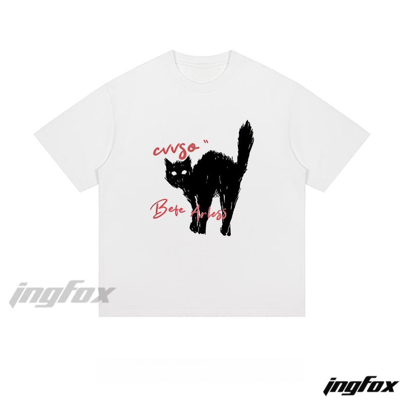 Black Cat Grunge - Loose Fit Short Sleeve T - Shirt