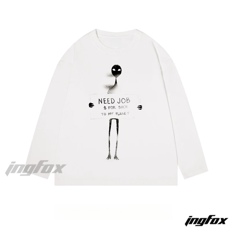 Alien "Need Job $ for Back to My Planet" - Themed Classic Cotton Long Sleeve Tee