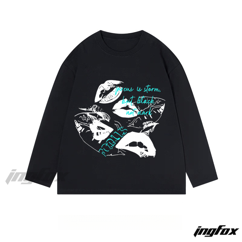 Lips & Slogan - Classic Cotton Long Sleeve Tee
