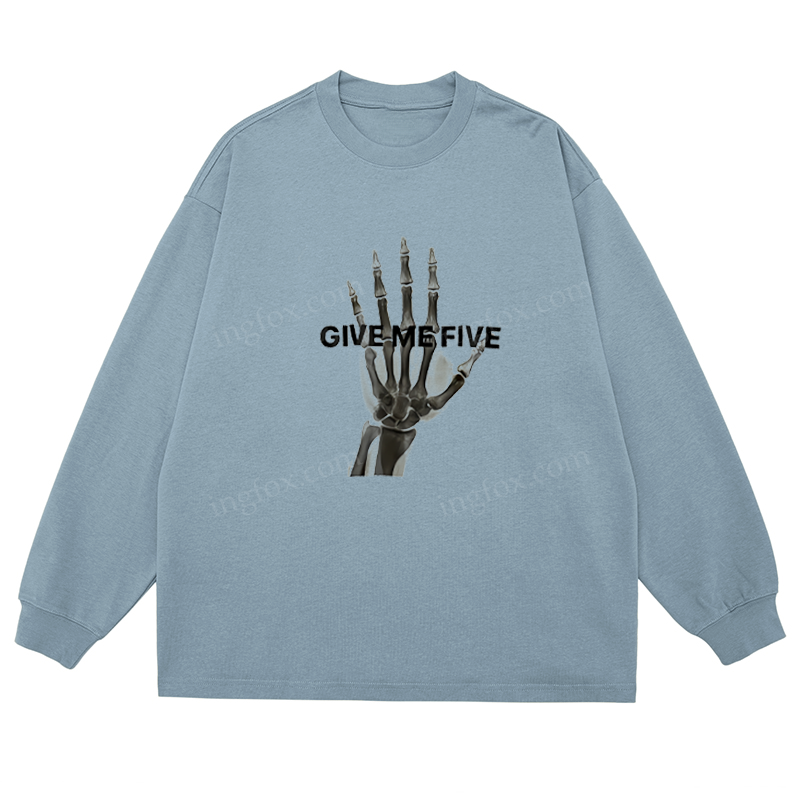 Skeleton Hand "GIVE ME FIVE" - Classic Unisex Fit Cotton Long Sleeve Tee
