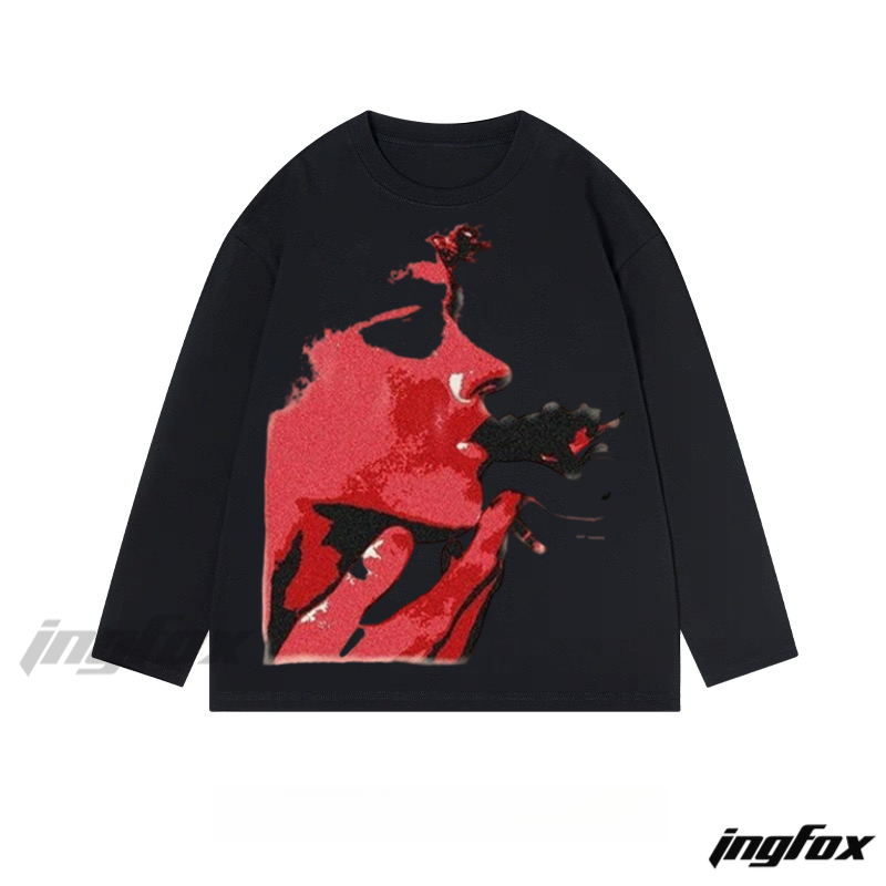 Red Smoking Figure - Classic Cotton Long Sleeve Tee
