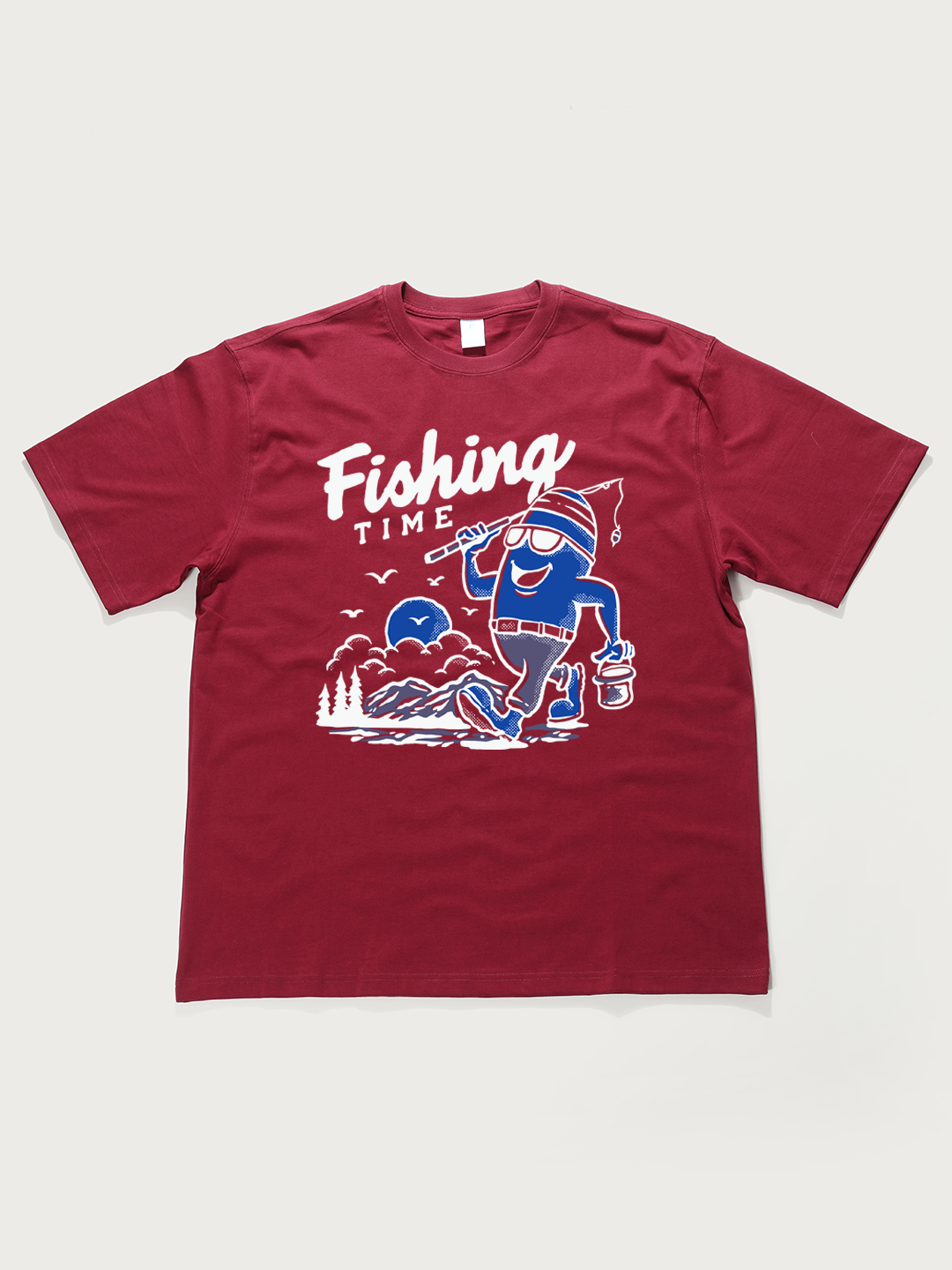 Fishing Time Cartoon - Unisex Retro Cotton Short Sleeve T-Shirt
