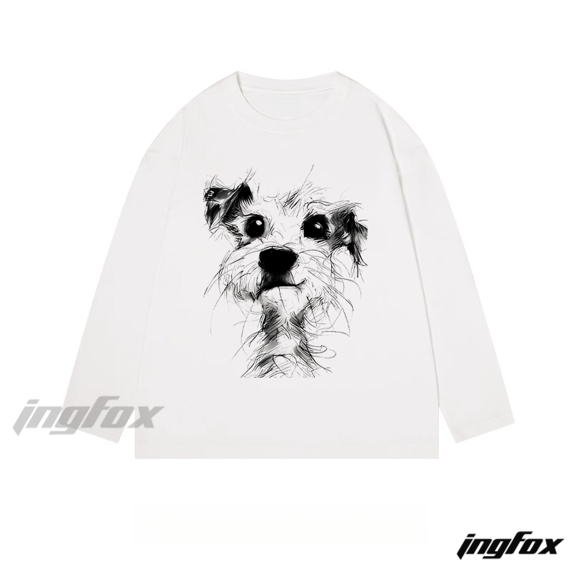 Dog Sketch Graphic - Classic Cotton Long Sleeve Tee