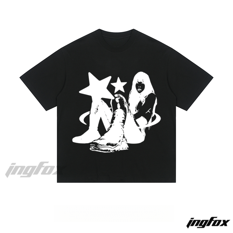 Star - themed Girl Graphic Loose Fit Short Sleeve T - Shirt