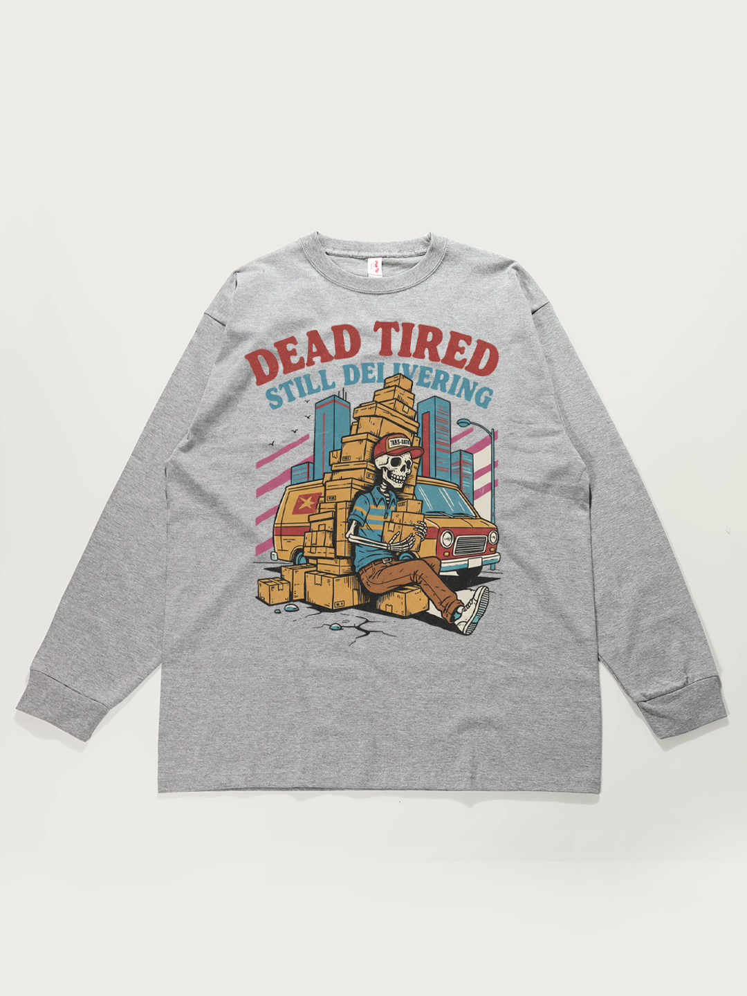 Dead Tired Still Delivering Skeleton - Unisex Retro Cotton Long Sleeve T-Shirt