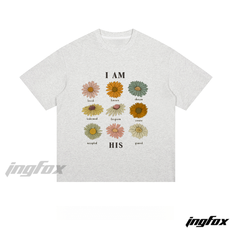 Affirmation Flower Graphic - Loose Fit Short Sleeve T - Shirt