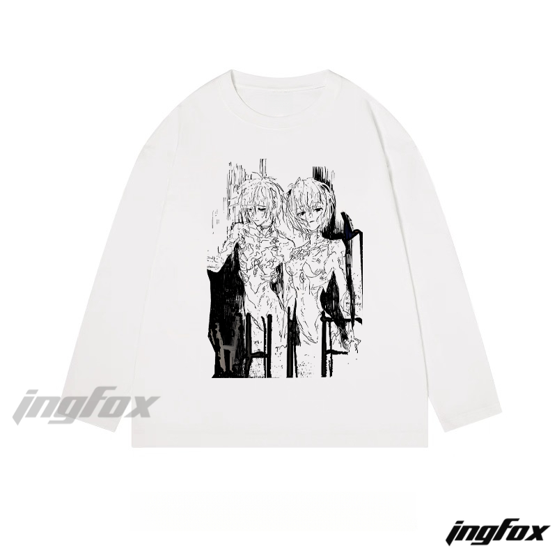 Anime - Style Sketch Figure Graphic - Classic Cotton Long Sleeve Tee
