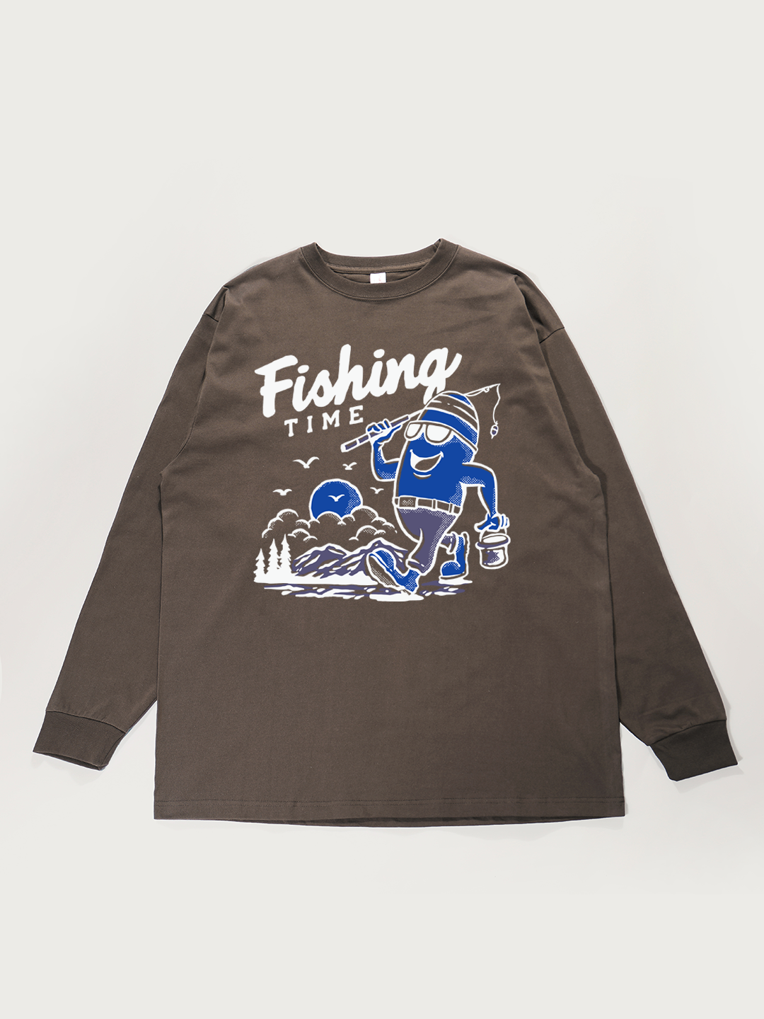 Fishing Time Cartoon - Unisex Retro Cotton Long Sleeve T-Shirt