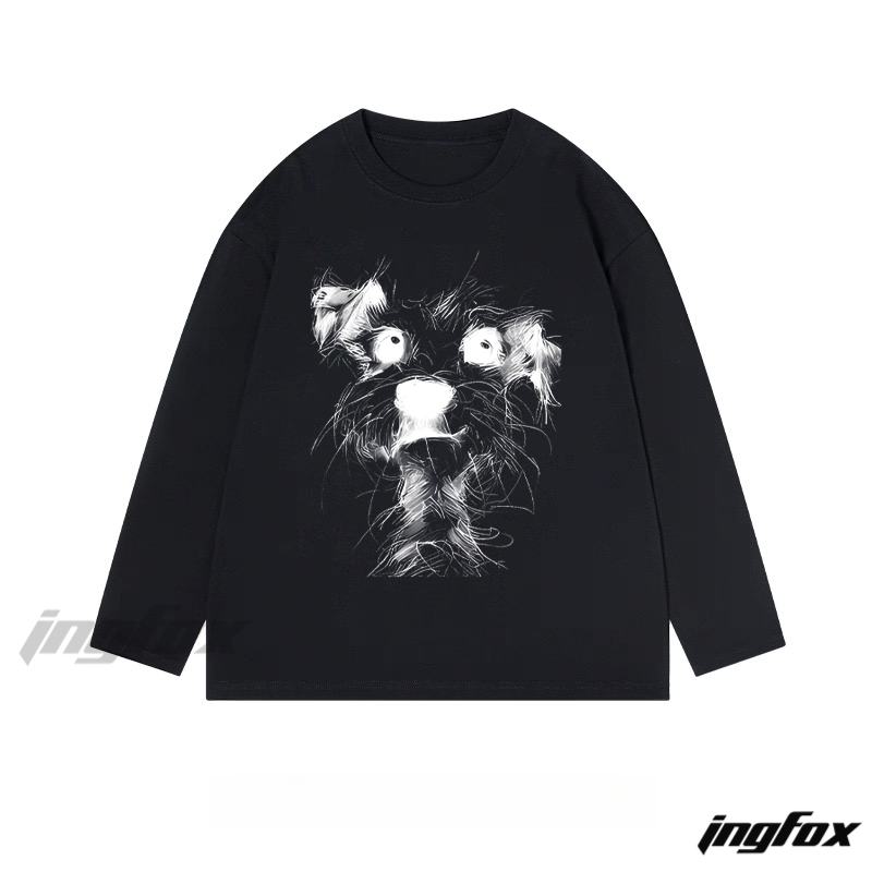 Dog Sketch Graphic - Classic Cotton Long Sleeve Tee