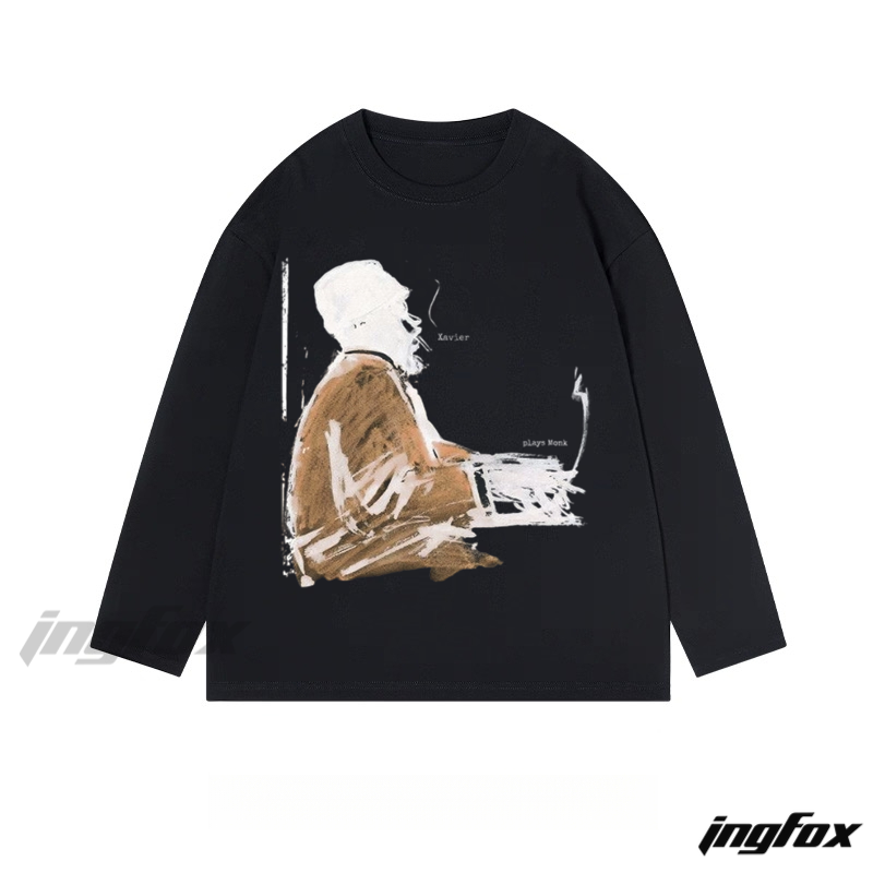 Jazz Pianist Art - Classic Cotton Long Sleeve Tee