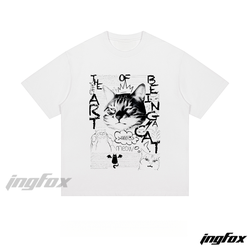 Cat-Themed Collage "THE ART OF BEING A CAT" - Loose Fit Short Sleeve T-Shirt