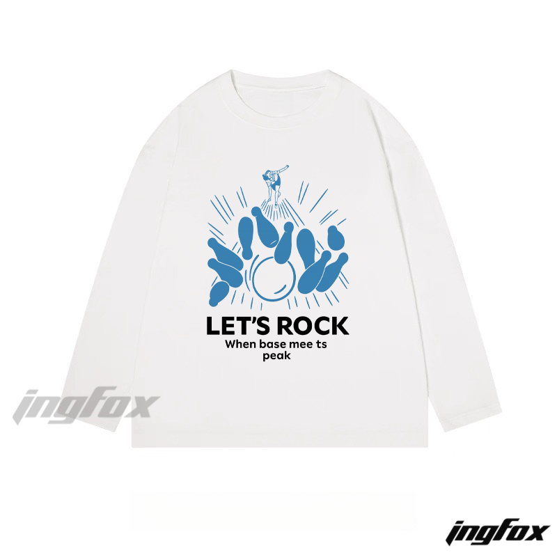 "LET'S ROCK" Bowling Graphic - Classic Cotton Long Sleeve Tee