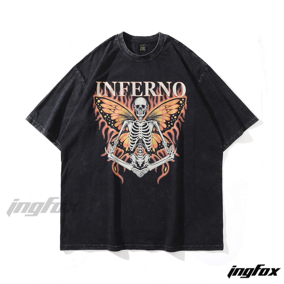 INFERNO Gothic Skeleton - Vintage Washed Oversized T-Shirt