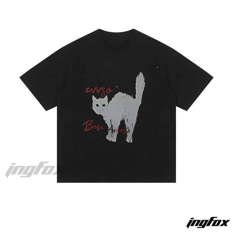 Black Cat Sketch - Loose Fit Short Sleeve T - Shirt