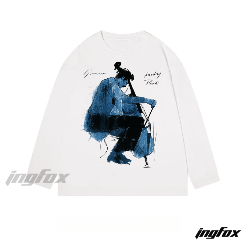 Cello Player Sketch - Classic Cotton Long Sleeve Tee
