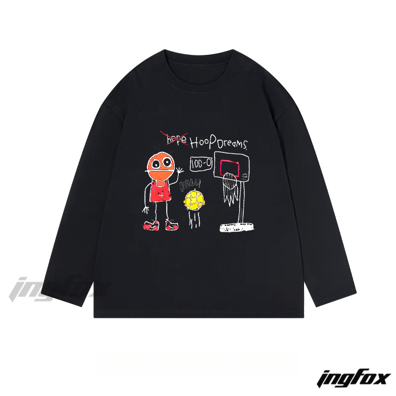 "Hoop Dreams" Basketball Cartoon Graphic - Classic Cotton Long Sleeve Tee