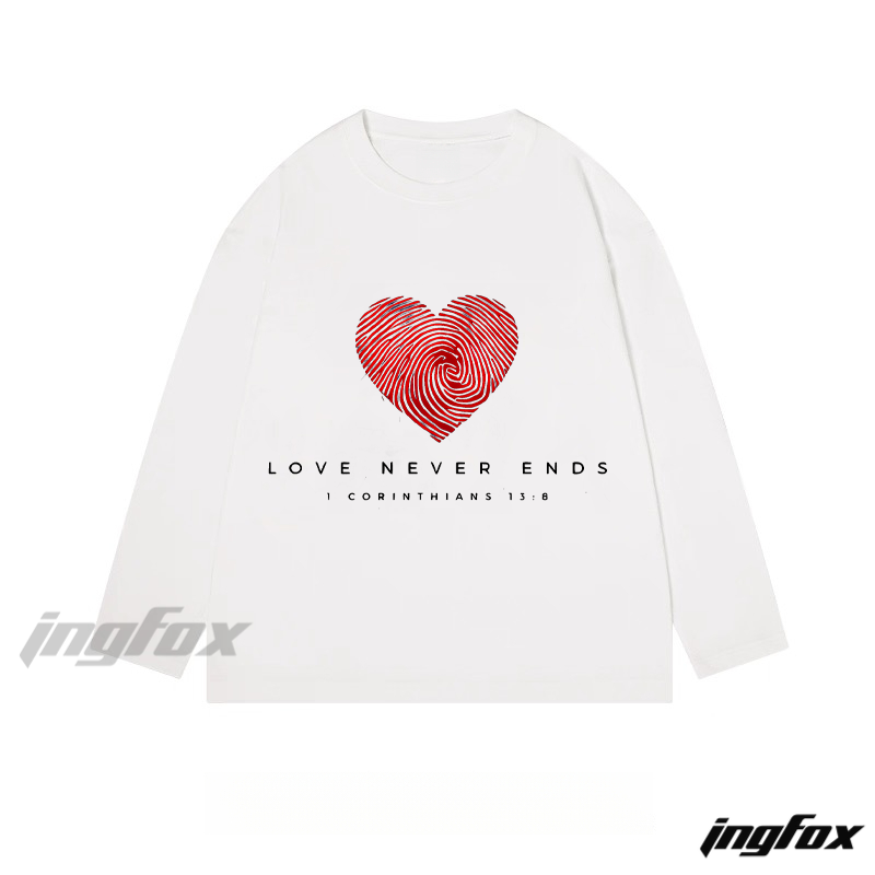 "Love Never Ends" 1 Corinthians 13:8 Biblical Text Graphic - Classic Cotton Long Sleeve Tee