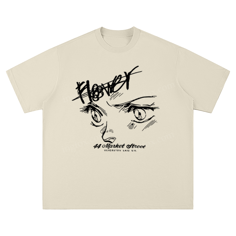 Anime Eyes & "Flower" Slogan - Unisex Fit Short Sleeve T - Shirt