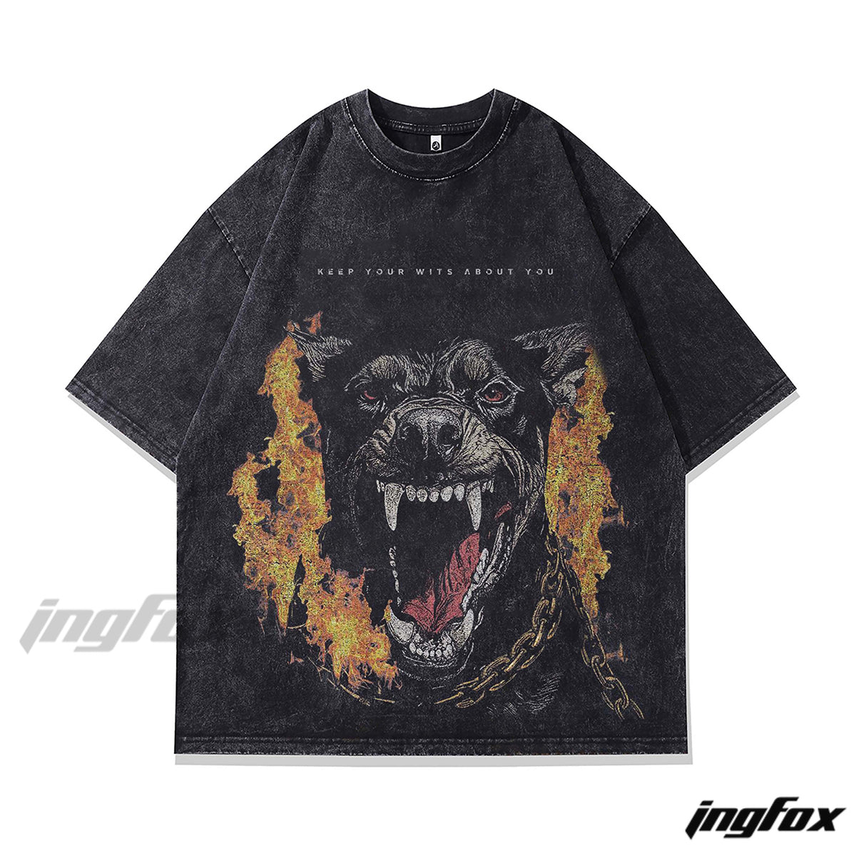 Flame Dog Graphic Tee - Vintage Washed Oversized Style