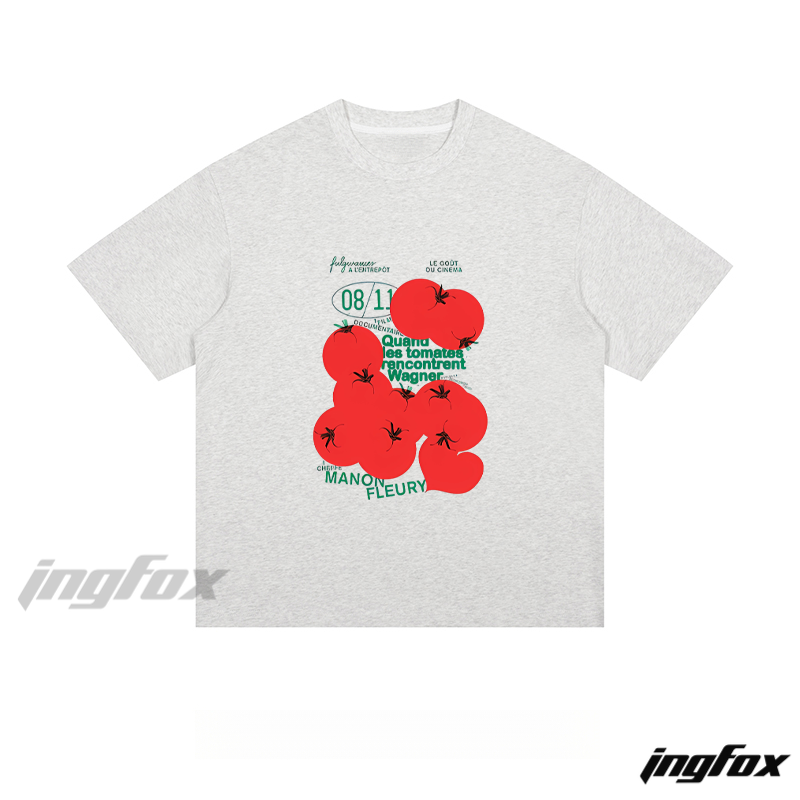 Tomato & Text Collage Graphic - Loose Fit Short Sleeve T-Shirt