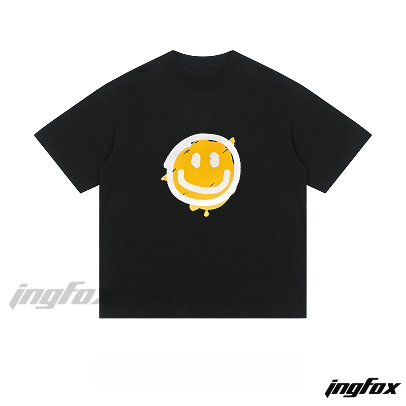 Distressed Smiley Face - Loose Fit Short Sleeve T - Shirt