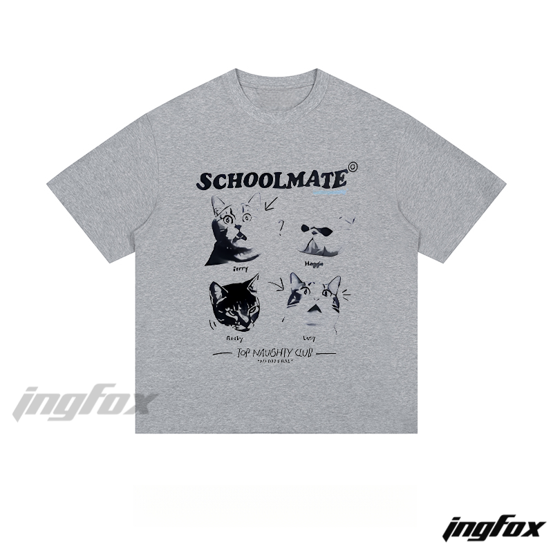 Schoolmate Cat Club Tee - Loose Fit Short Sleeve T - Shirt