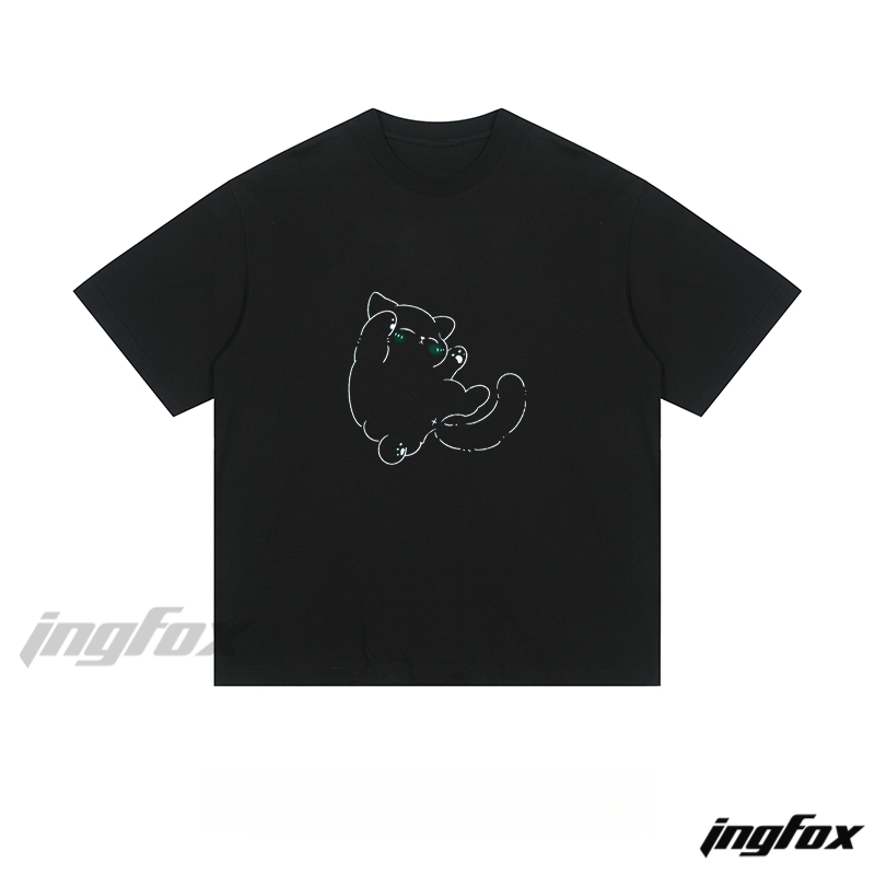 Cute Cat Doodle Graphic - Loose Fit Short Sleeve T-Shirt