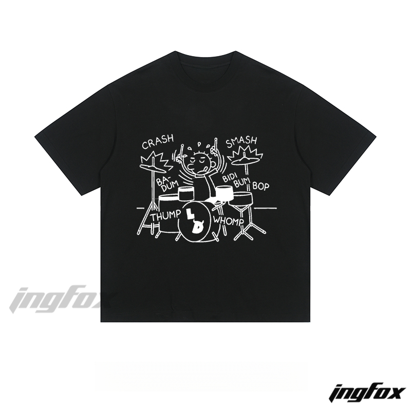 Drummer Doodle Graphic - Loose Fit Short Sleeve T-Shirt