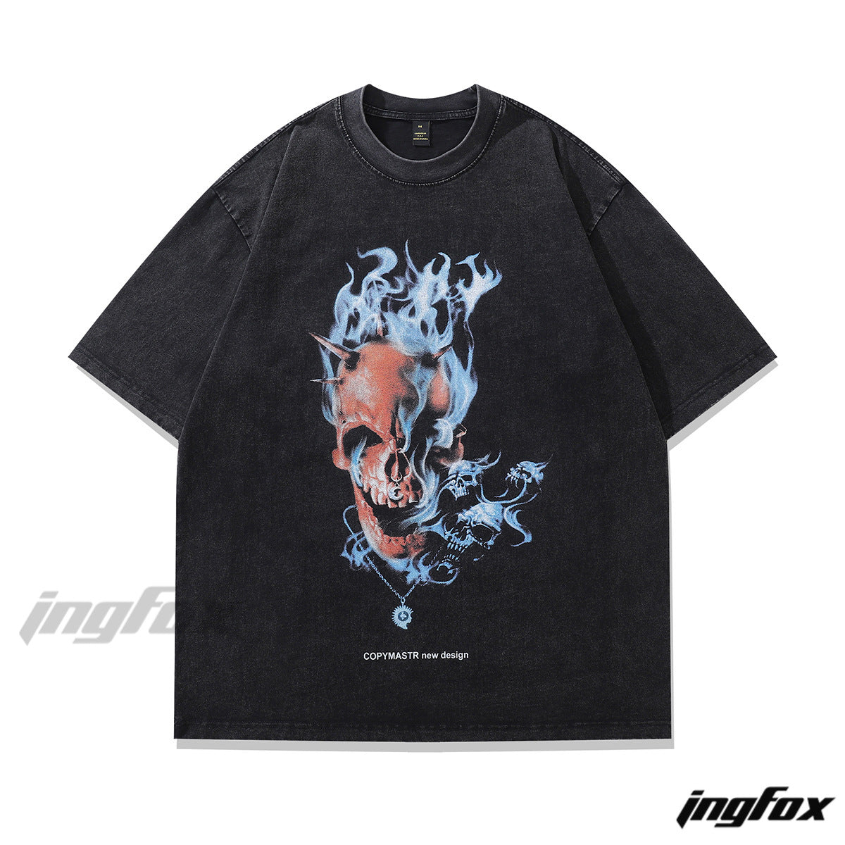 Flaming Skull Dark Vibe - Vintage Washed Oversized T-Shirt