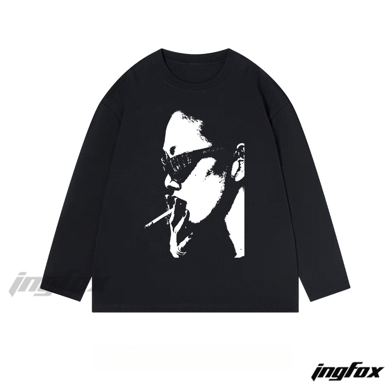Graphic of a Person Smoking - Classic Cotton Long Sleeve Tee