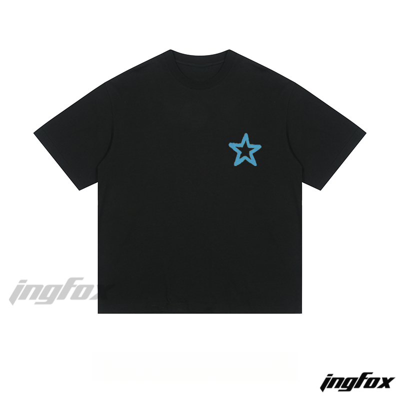 Minimalist Star Accent - Loose Fit Short Sleeve T-Shirt