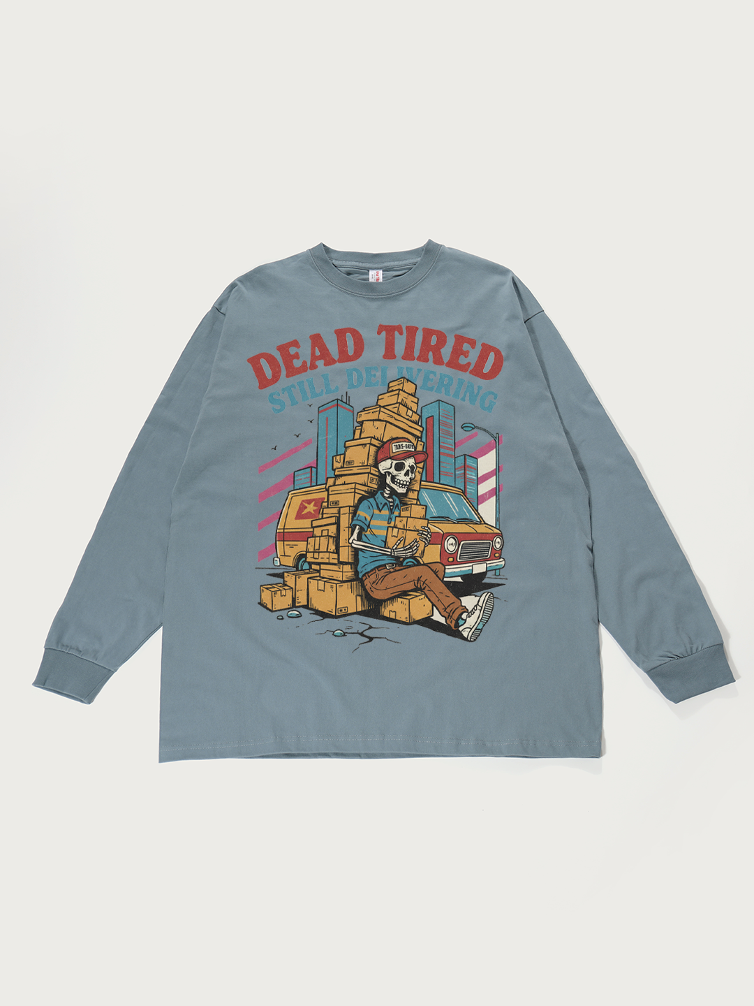 Dead Tired Still Delivering Skeleton - Unisex Retro Cotton Long Sleeve T-Shirt