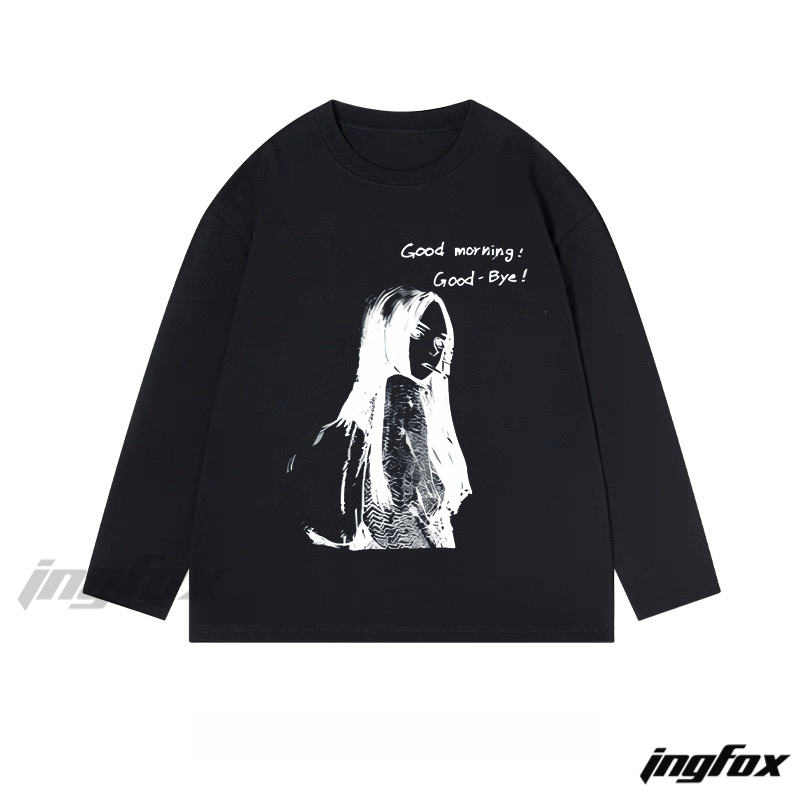 "Good morning: Good - Bye!" Graphic Long - Sleeve Tee