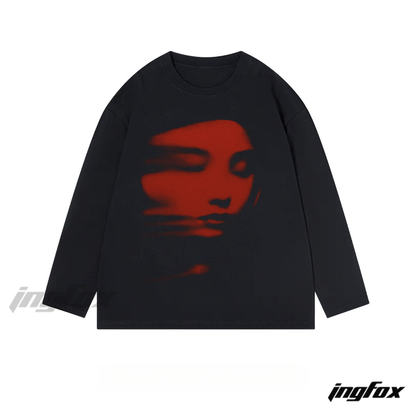 Red Abstract Portrait - Classic Cotton Long Sleeve Tee