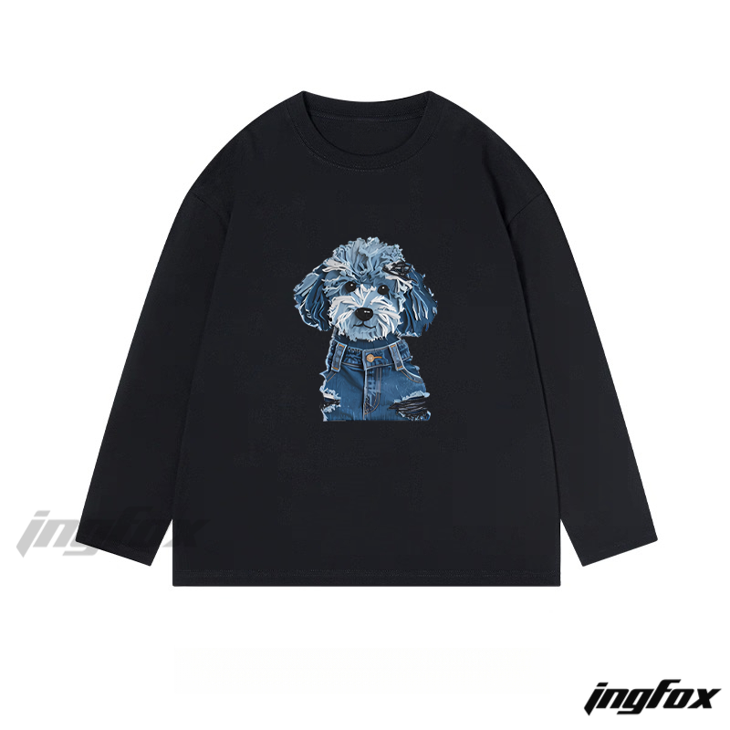 Denim - Outfitted Dog Graphic - Classic Cotton Long Sleeve Tee