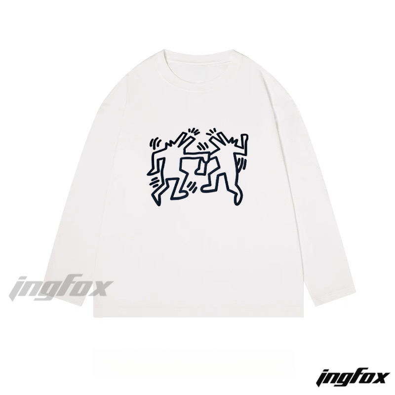 Keith Haring - Style Dancing Figures Graphic - Classic Cotton Long Sleeve Tee