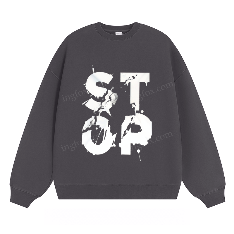 Distressed "STOP" Text - Classic Unisex Fit Crewneck Sweatshirt