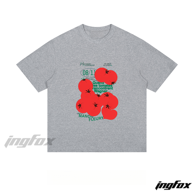Tomato & Text Collage Graphic - Loose Fit Short Sleeve T-Shirt