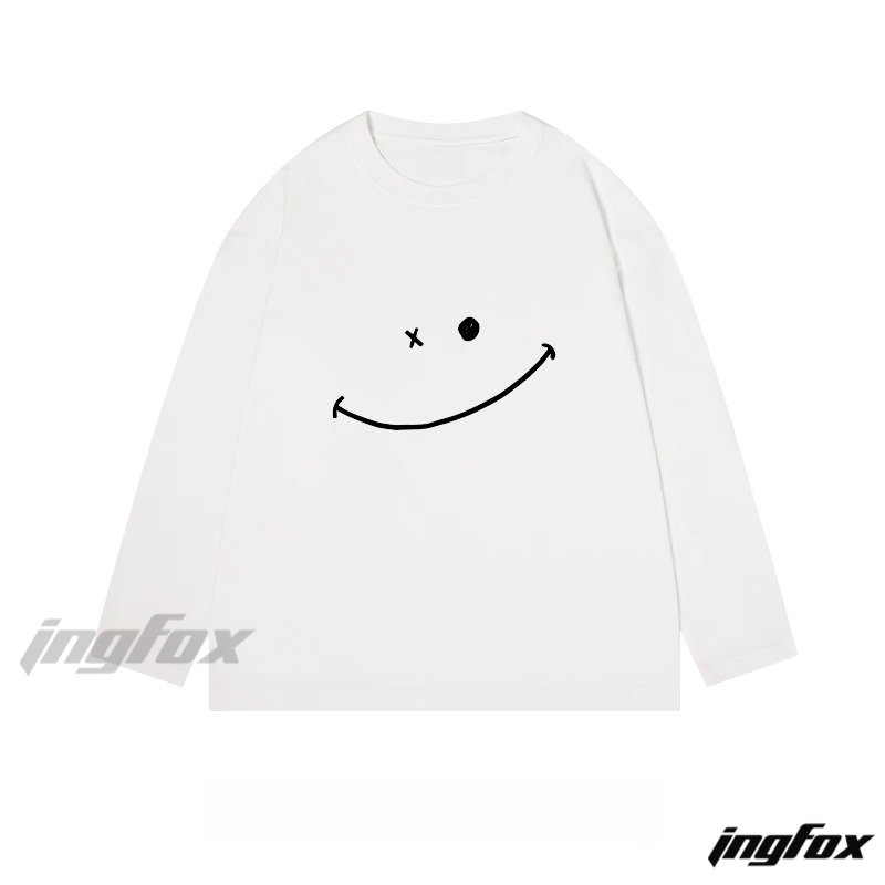 Smiley Face Graphic - Classic Cotton Long Sleeve Tee