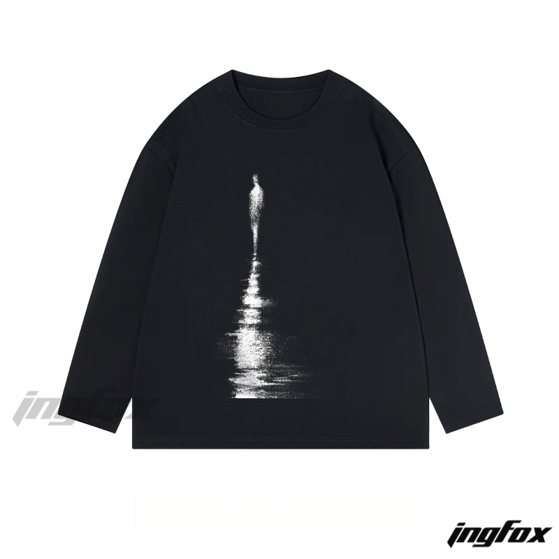 Abstract Figure with Reflection Graphic - Classic Cotton Long Sleeve Tee