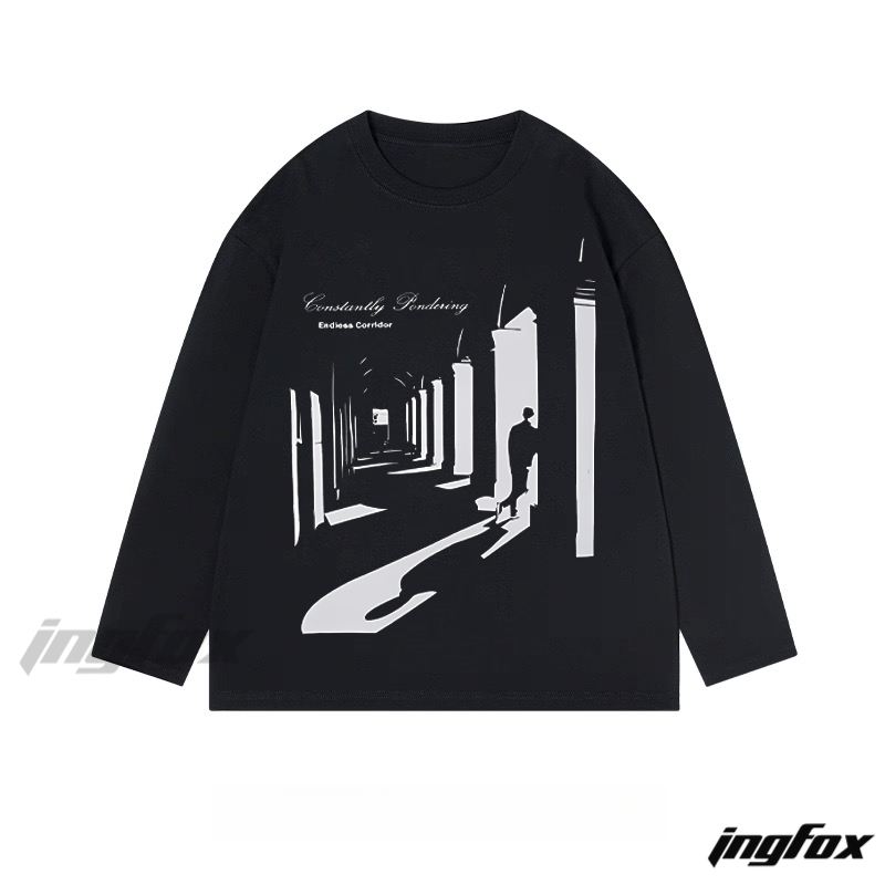 "Constantly Reconsider" Architectural Scene Graphic - Classic Cotton Long Sleeve Tee