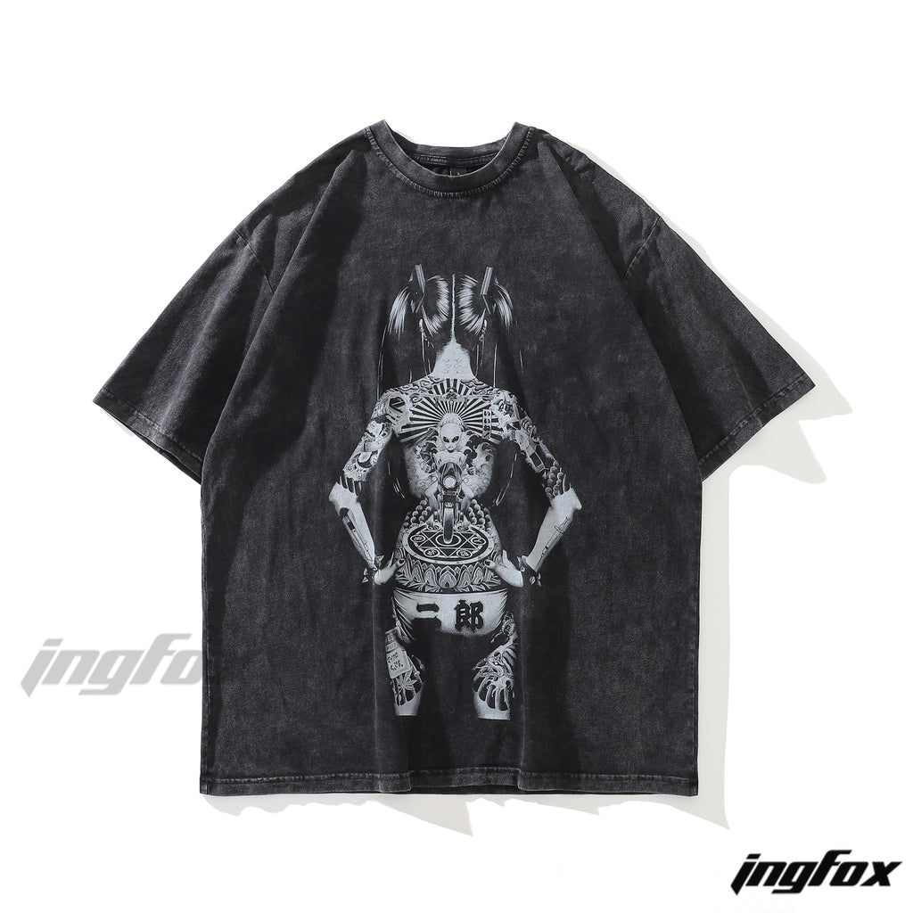 Gothic-Inspired Oversized Washed T-Shirt