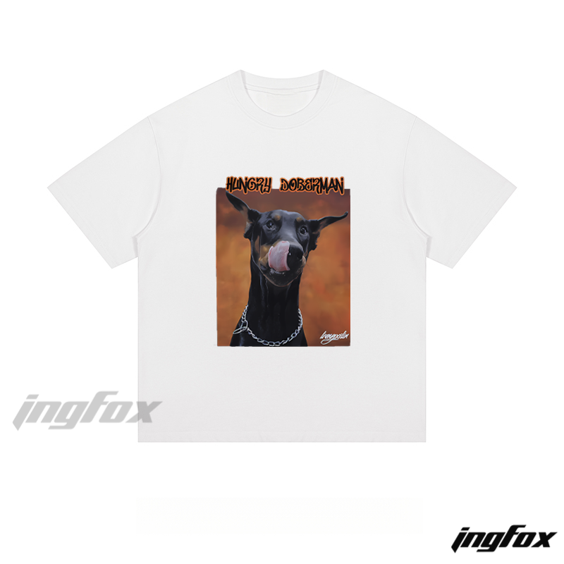 Hungry Doberman Graphic - Loose Fit Short Sleeve T - Shirt