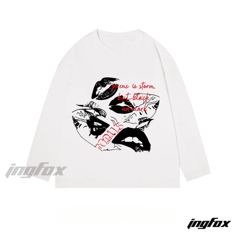 Lips & Slogan - Classic Cotton Long Sleeve Tee